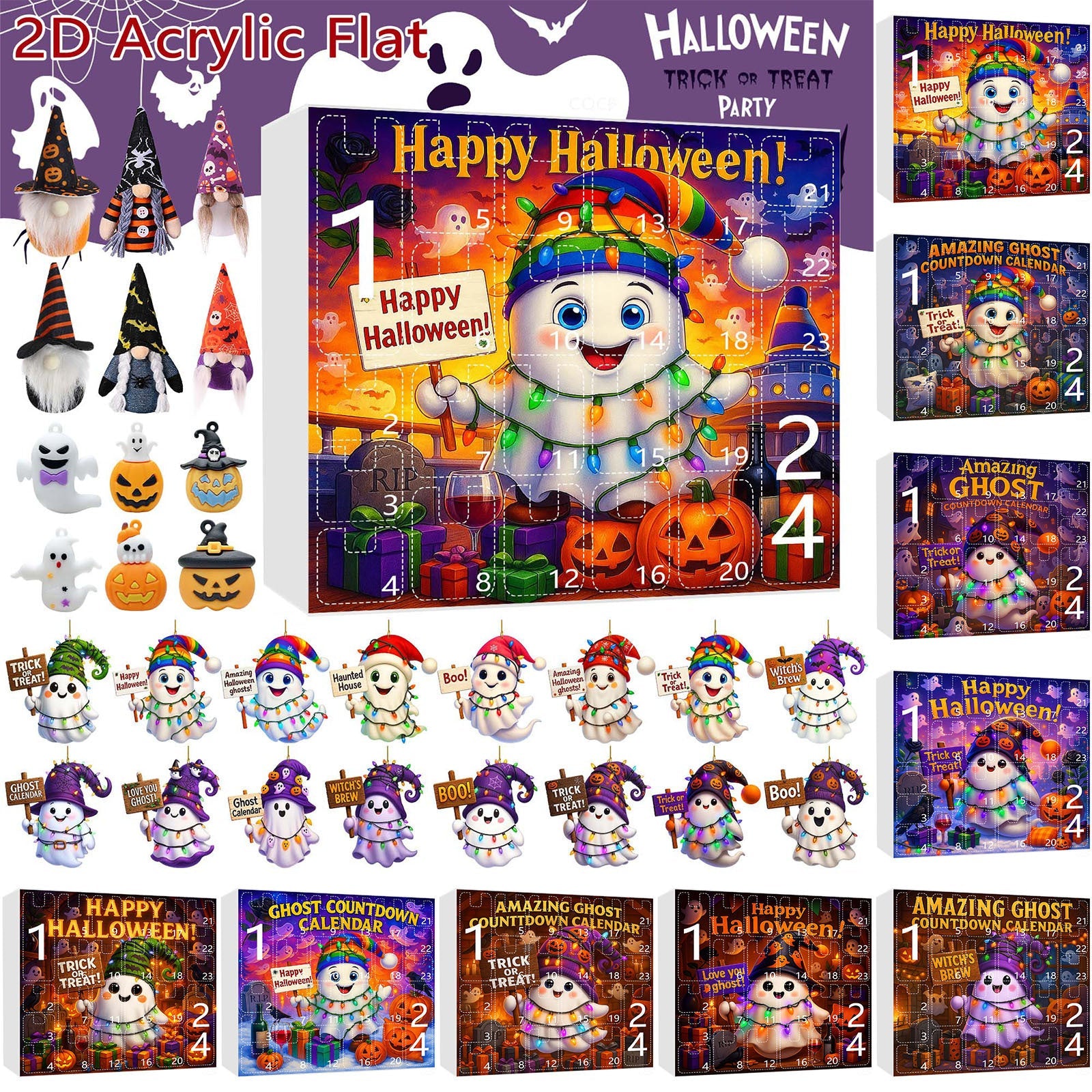 HKM-276563 Halloween Ghost Pumpkin Doll Blind Box with 16 Ornaments and 6 Figurines for Holiday Decor
