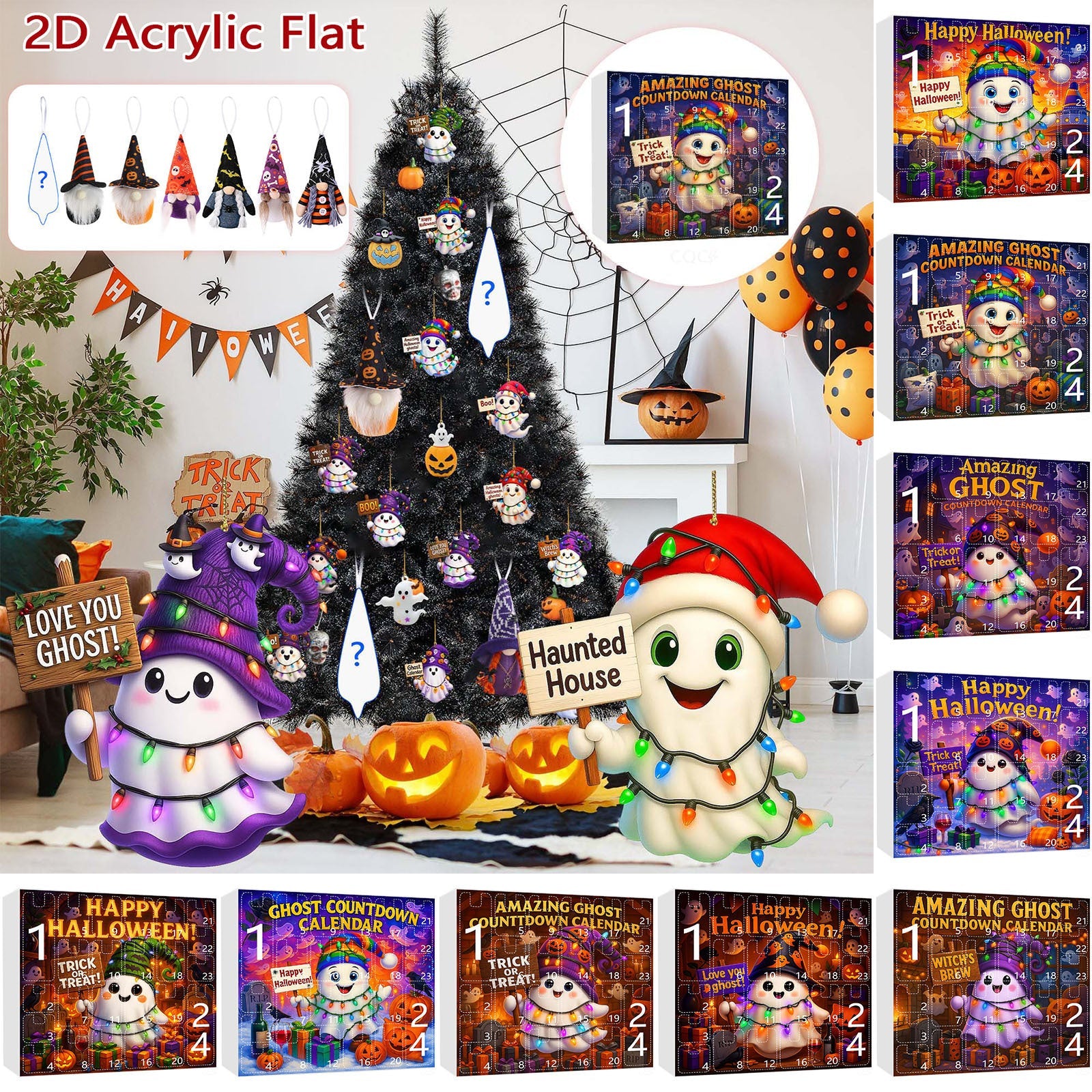 HKM-276563 Halloween Ghost Pumpkin Doll Blind Box with 16 Ornaments and 6 Figurines for Holiday Decor