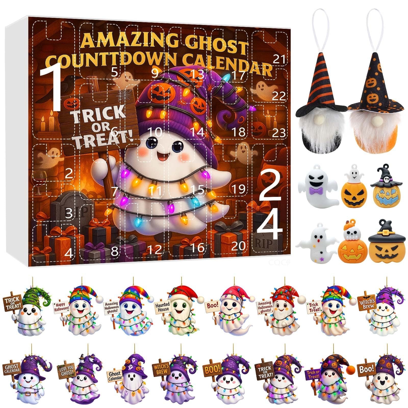 HKM-276563 Halloween Ghost Pumpkin Doll Blind Box with 16 Ornaments and 6 Figurines for Holiday Decor