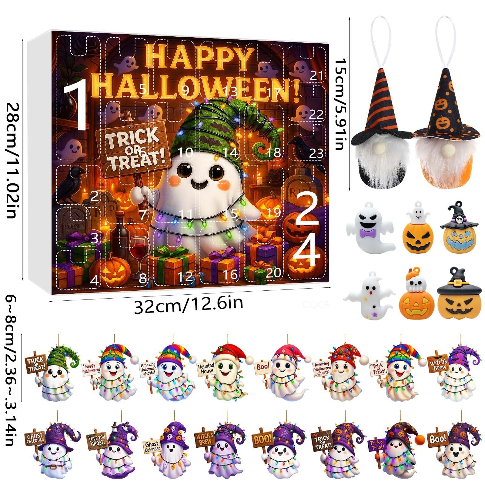 HKM-276563 Halloween Ghost Pumpkin Doll Blind Box with 16 Ornaments and 6 Figurines for Holiday Decor