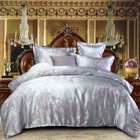 HKM-276755 Four-Piece Dark Blue Cotton Satin Jacquard Quilt Cover Set for 1.8m Beds