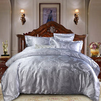 HKM-276755 Four-Piece Dark Blue Cotton Satin Jacquard Quilt Cover Set for 1.8m Beds
