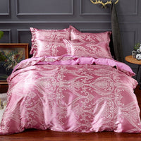 HKM-276755 Four-Piece Dark Blue Cotton Satin Jacquard Quilt Cover Set for 1.8m Beds