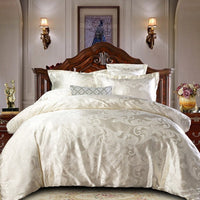 HKM-276755 Four-Piece Dark Blue Cotton Satin Jacquard Quilt Cover Set for 1.8m Beds
