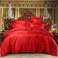HKM-276755 Four-Piece Dark Blue Cotton Satin Jacquard Quilt Cover Set for 1.8m Beds