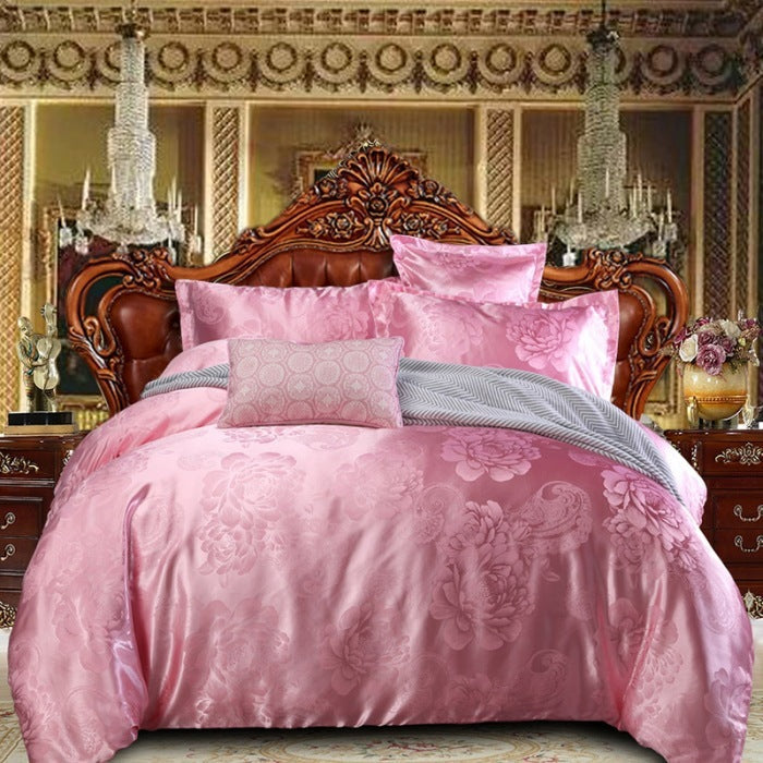HKM-276755 Four-Piece Dark Blue Cotton Satin Jacquard Quilt Cover Set for 1.8m Beds