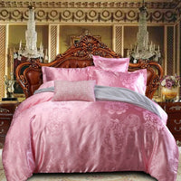 HKM-276755 Four-Piece Dark Blue Cotton Satin Jacquard Quilt Cover Set for 1.8m Beds
