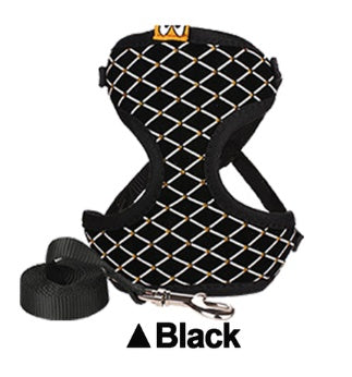 HKM-276947 Rhinestone Cat Harness and Leash Set - Breathable Mesh Small Pet Vest for Outdoor Walks