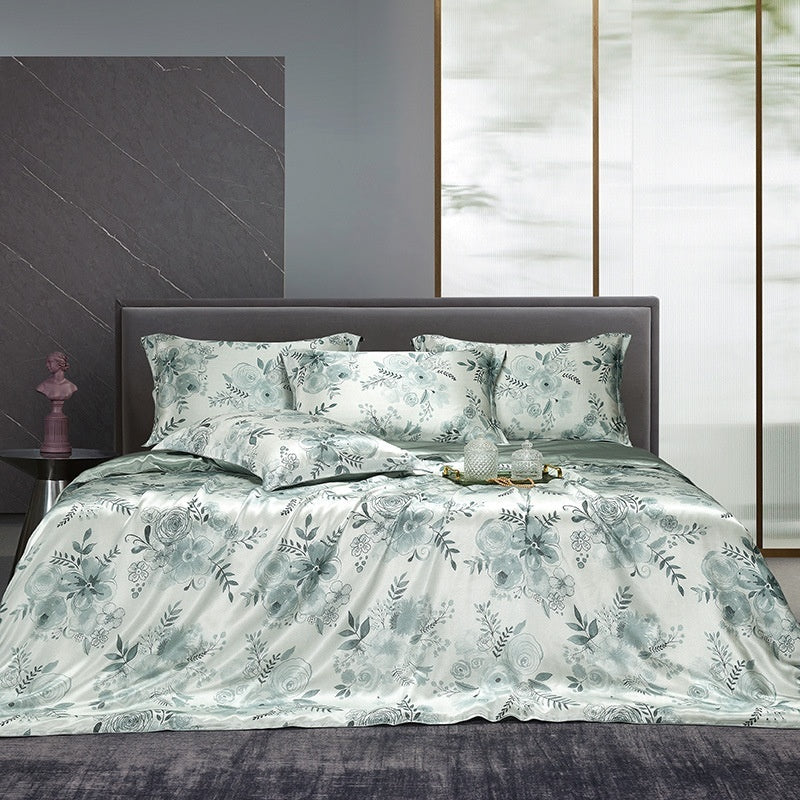 HKM-277075 Silk Four-Piece Bedding Set with Quilt Cover, Bed Sheet, and Pillowcases
