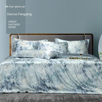 HKM-277075 Silk Four-Piece Bedding Set with Quilt Cover, Bed Sheet, and Pillowcases