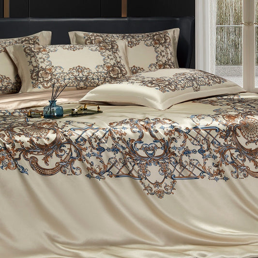 HKM-277075 Silk Four-Piece Bedding Set with Quilt Cover, Bed Sheet, and Pillowcases