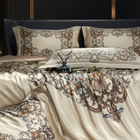 HKM-277075 Silk Four-Piece Bedding Set with Quilt Cover, Bed Sheet, and Pillowcases