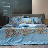 HKM-277075 Silk Four-Piece Bedding Set with Quilt Cover, Bed Sheet, and Pillowcases
