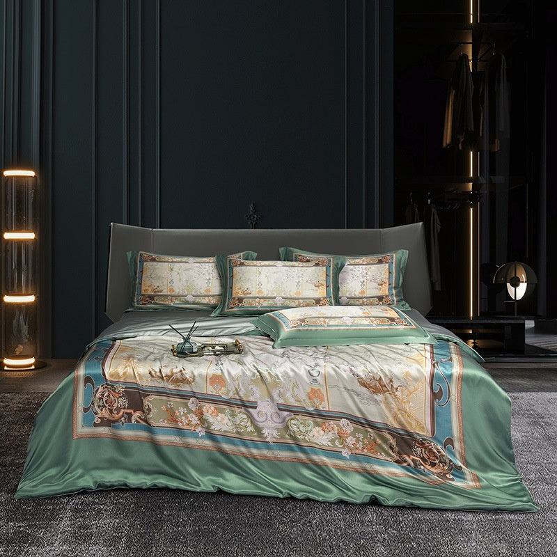 HKM-277075 Silk Four-Piece Bedding Set with Quilt Cover, Bed Sheet, and Pillowcases