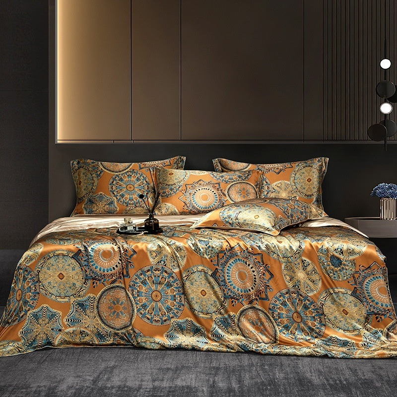 HKM-277075 Silk Four-Piece Bedding Set with Quilt Cover, Bed Sheet, and Pillowcases