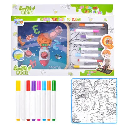 HKM-277331 Magic Water Doodle Drawing Book for Kids with Colored Pens - Educational Animal World Theme