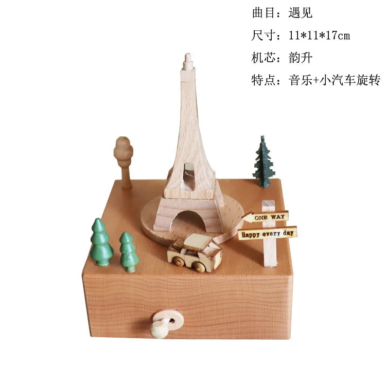 HKM-277587 Creative Wooden Carousel Music Box for Children's Day, Valentine's Day, and Birthday Gifts