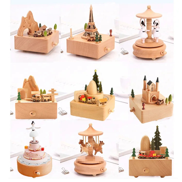 HKM-277587 Creative Wooden Carousel Music Box for Children's Day, Valentine's Day, and Birthday Gifts