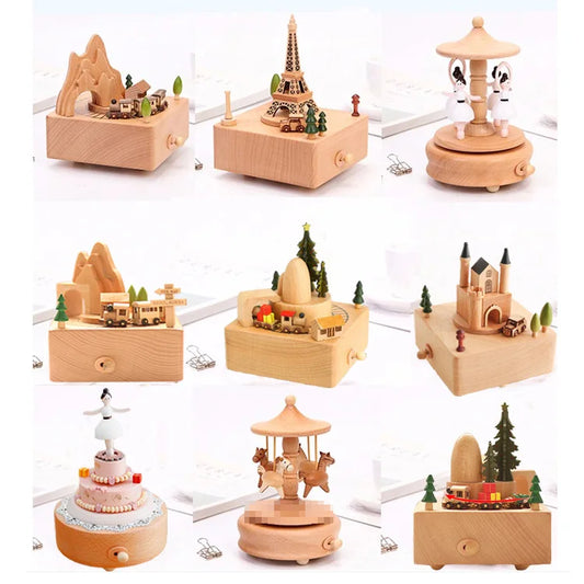 HKM-277587 Creative Wooden Carousel Music Box for Children's Day, Valentine's Day, and Birthday Gifts