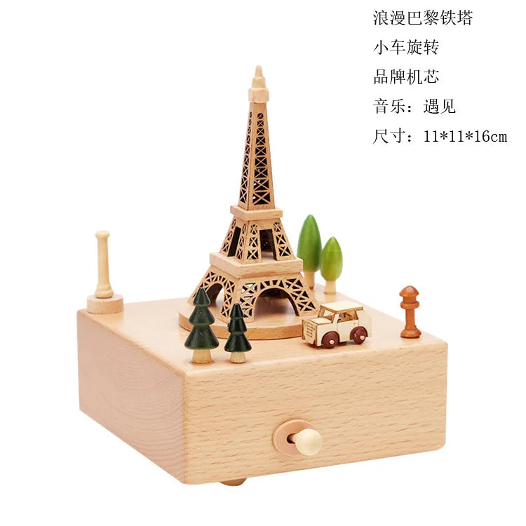 HKM-277587 Creative Wooden Carousel Music Box for Children's Day, Valentine's Day, and Birthday Gifts