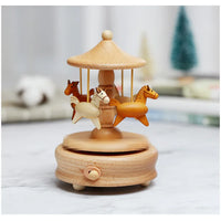 HKM-277587 Creative Wooden Carousel Music Box for Children's Day, Valentine's Day, and Birthday Gifts