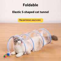 HKM-277587 S-type Pet Cat Tunnel with Feather Toy – Interactive Play Channel for Kittens