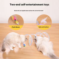 HKM-277587 S-type Pet Cat Tunnel with Feather Toy – Interactive Play Channel for Kittens