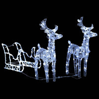 HKM-277715 Outdoor LED Reindeer and Sleigh Christmas Decoration with 160 Lights, 130 cm Length, Multiple Lighting Effects