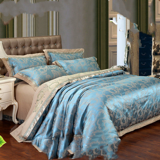 HKM-277907 Cotton Satin Jacquard 4-Piece Bedding Set with Floral Design in Multiple Colors: Red, Light Green, Pink, and More