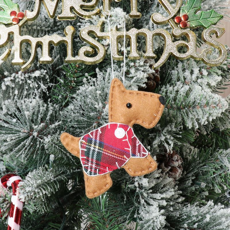 HKM-278035 Christmas Tree Dog Pendant Ornament - Non-Woven Fabric in Various Colors: Brown, White, Gray, Black (12.5 x 11CM)