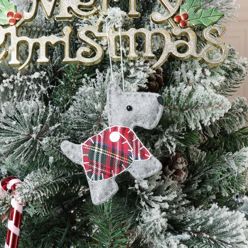 HKM-278035 Christmas Tree Dog Pendant Ornament - Non-Woven Fabric in Various Colors: Brown, White, Gray, Black (12.5 x 11CM)