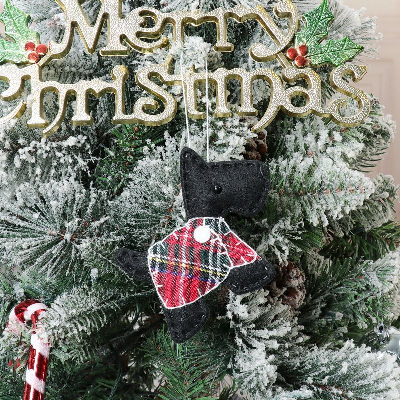 HKM-278035 Christmas Tree Dog Pendant Ornament - Non-Woven Fabric in Various Colors: Brown, White, Gray, Black (12.5 x 11CM)
