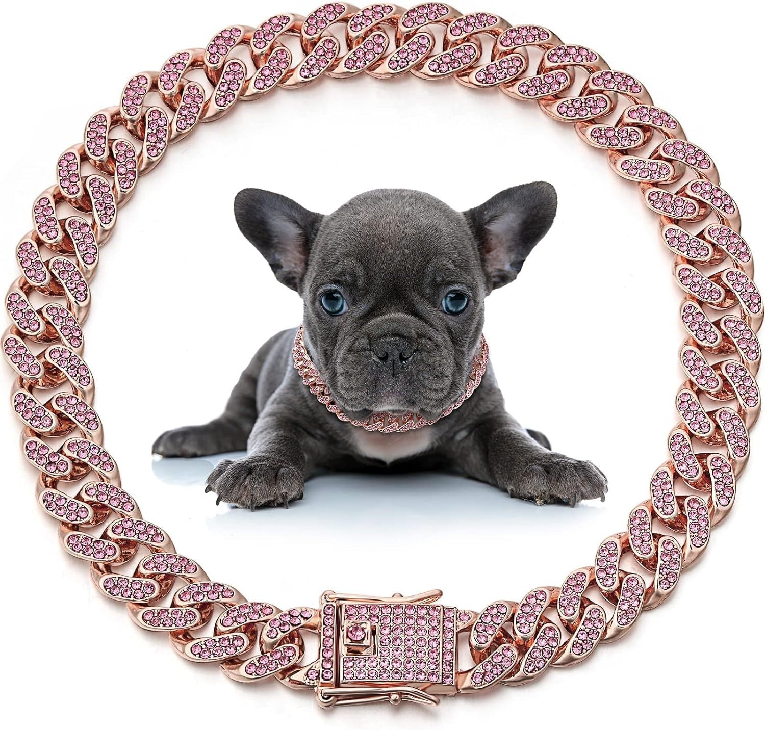 HKM-278099 Elegant Metal Cat Chain Necklace for Small to Large Dogs and Cats with Crystal Accents