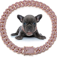 HKM-278099 Elegant Metal Cat Chain Necklace for Small to Large Dogs and Cats with Crystal Accents