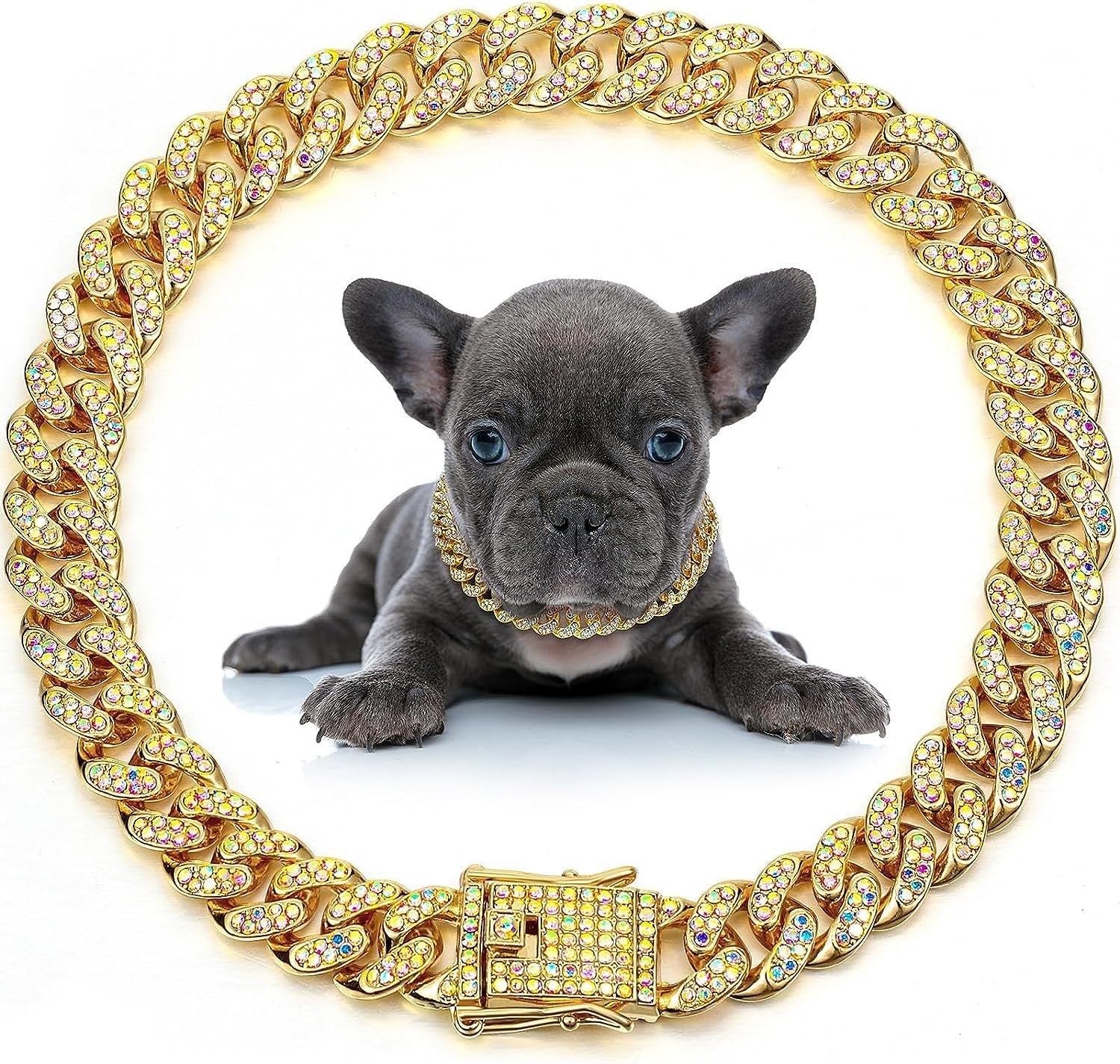 HKM-278099 Elegant Metal Cat Chain Necklace for Small to Large Dogs and Cats with Crystal Accents