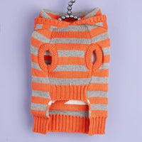 HKM-278163 Knitted Cold-Proof Striped Hooded Pet Sweater with Fur Ball - Orange, Sizes XS to L