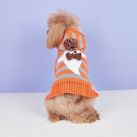 HKM-278163 Knitted Cold-Proof Striped Hooded Pet Sweater with Fur Ball - Orange, Sizes XS to L