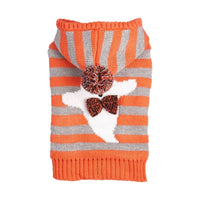 HKM-278163 Knitted Cold-Proof Striped Hooded Pet Sweater with Fur Ball - Orange, Sizes XS to L