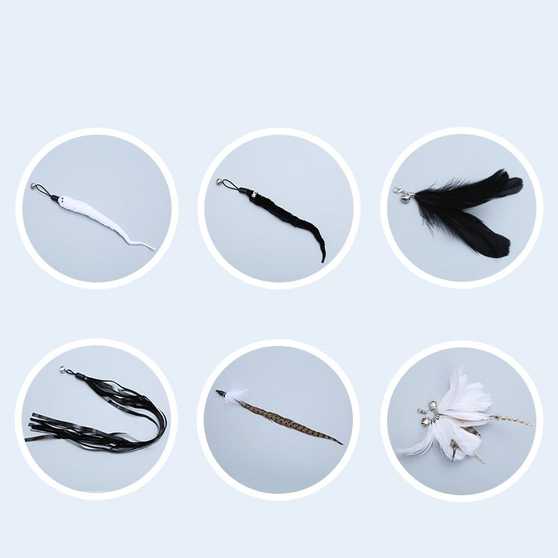 HKM-278227 Telescopic Cat Play Stick Set with Feather Replacement Heads and Fishing Line