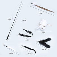 HKM-278227 Telescopic Cat Play Stick Set with Feather Replacement Heads and Fishing Line