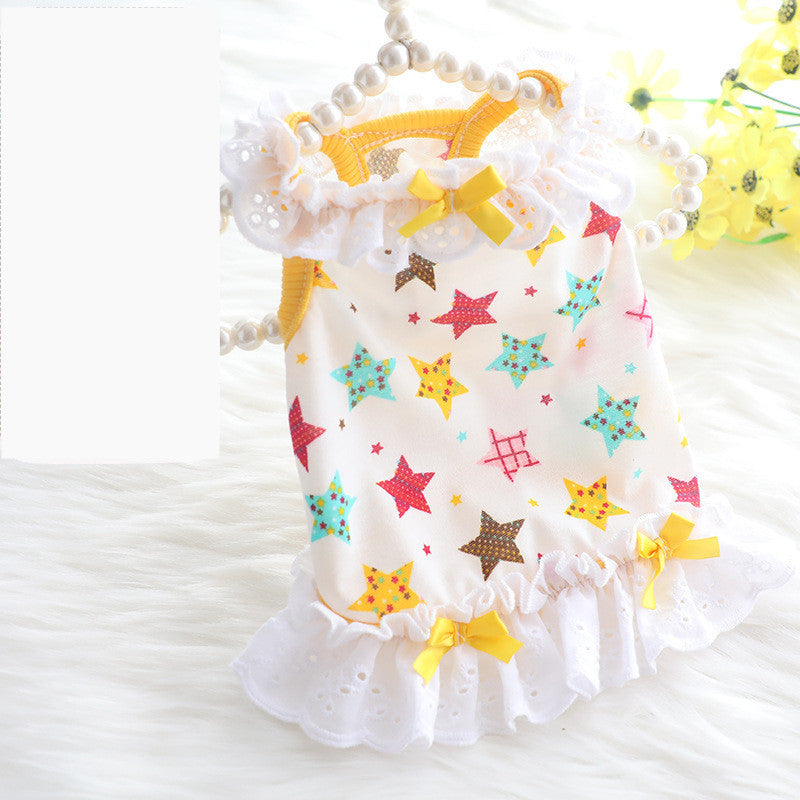 HKM-278355 Girls' Summer Cotton Dog Skirt with Peppermint Butterfly Print