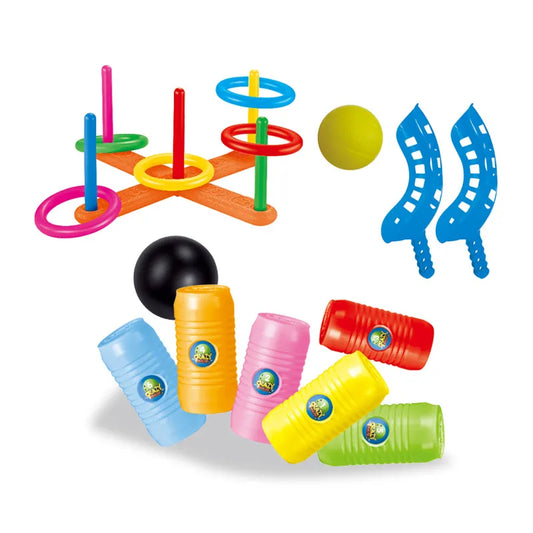 3-in-1 Indoor and Outdoor Learning Activity Game Set for Kids – Target Scoop, Ball, and Ring Toss