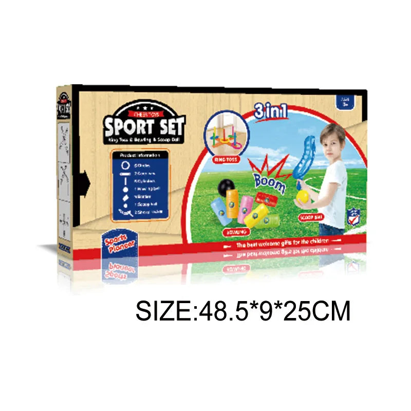 3-in-1 Indoor and Outdoor Learning Activity Game Set for Kids – Target Scoop, Ball, and Ring Toss
