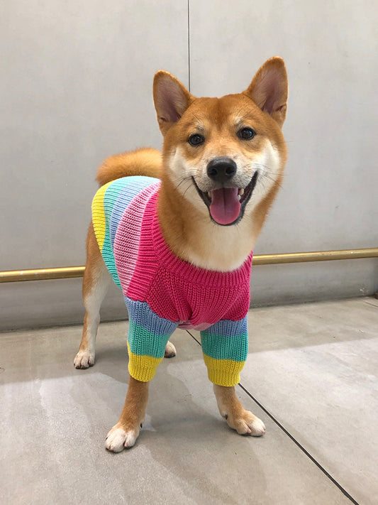 HKM-278547 Rainbow Wool Dog Sweater - Cozy Knit for Small to Extra Large Dogs