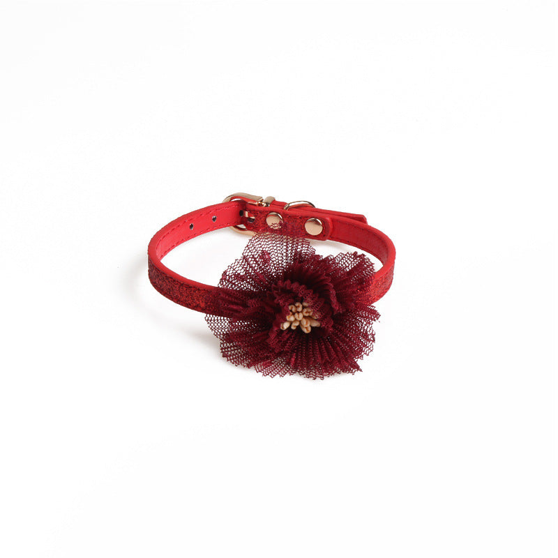HKM-278611 New Flower PU Dog and Cat Collar - Adjustable Size Options Available