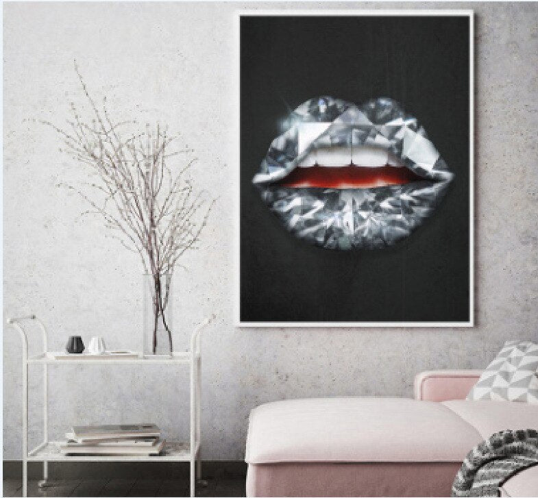 HKM-278739 Abstract Doodle Lips Decorative Canvas Art for Living Room and Bedroom