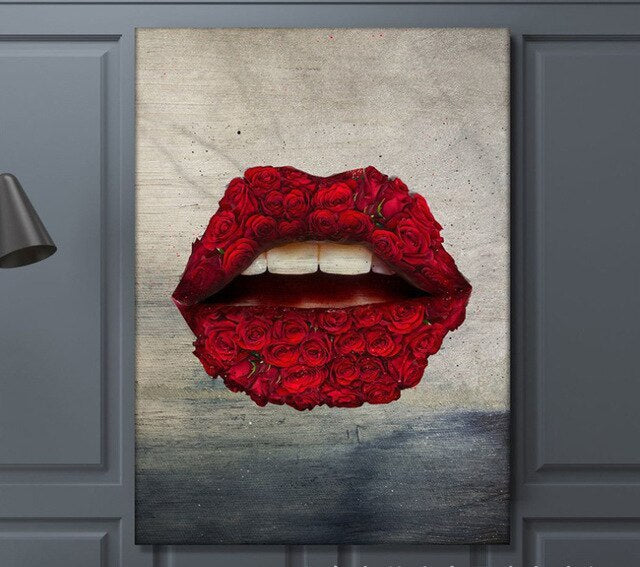 HKM-278739 Abstract Doodle Lips Decorative Canvas Art for Living Room and Bedroom