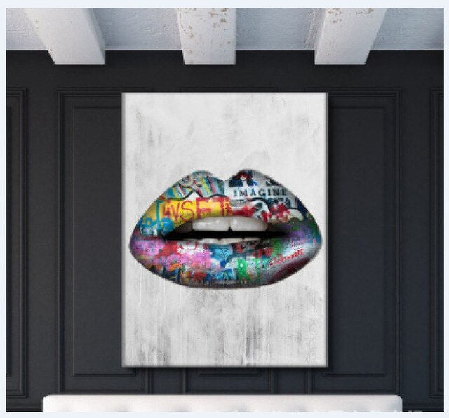 HKM-278739 Abstract Doodle Lips Decorative Canvas Art for Living Room and Bedroom