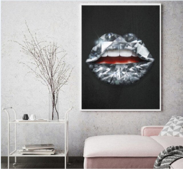 HKM-278739 Abstract Doodle Lips Decorative Canvas Art for Living Room and Bedroom
