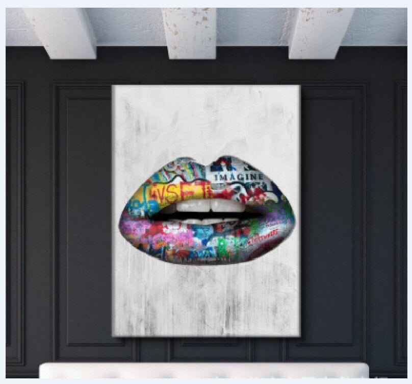 HKM-278739 Abstract Doodle Lips Decorative Canvas Art for Living Room and Bedroom